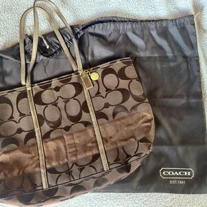 Coach Brown and Tan Signature Tote